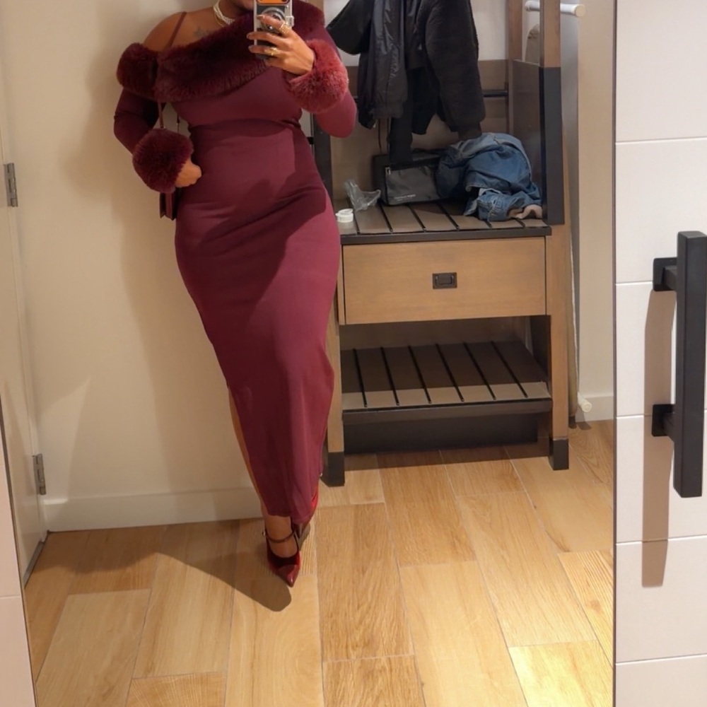 Faux Fur Knit Maxi Dress - Plum - Picture 3 of 3